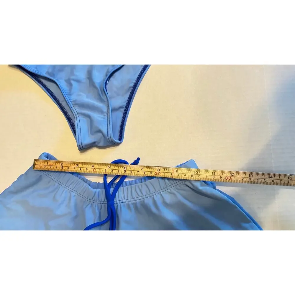 Shein Scalloped Royal Blue 3 piece bikini swimsuit shorts & top sz XS